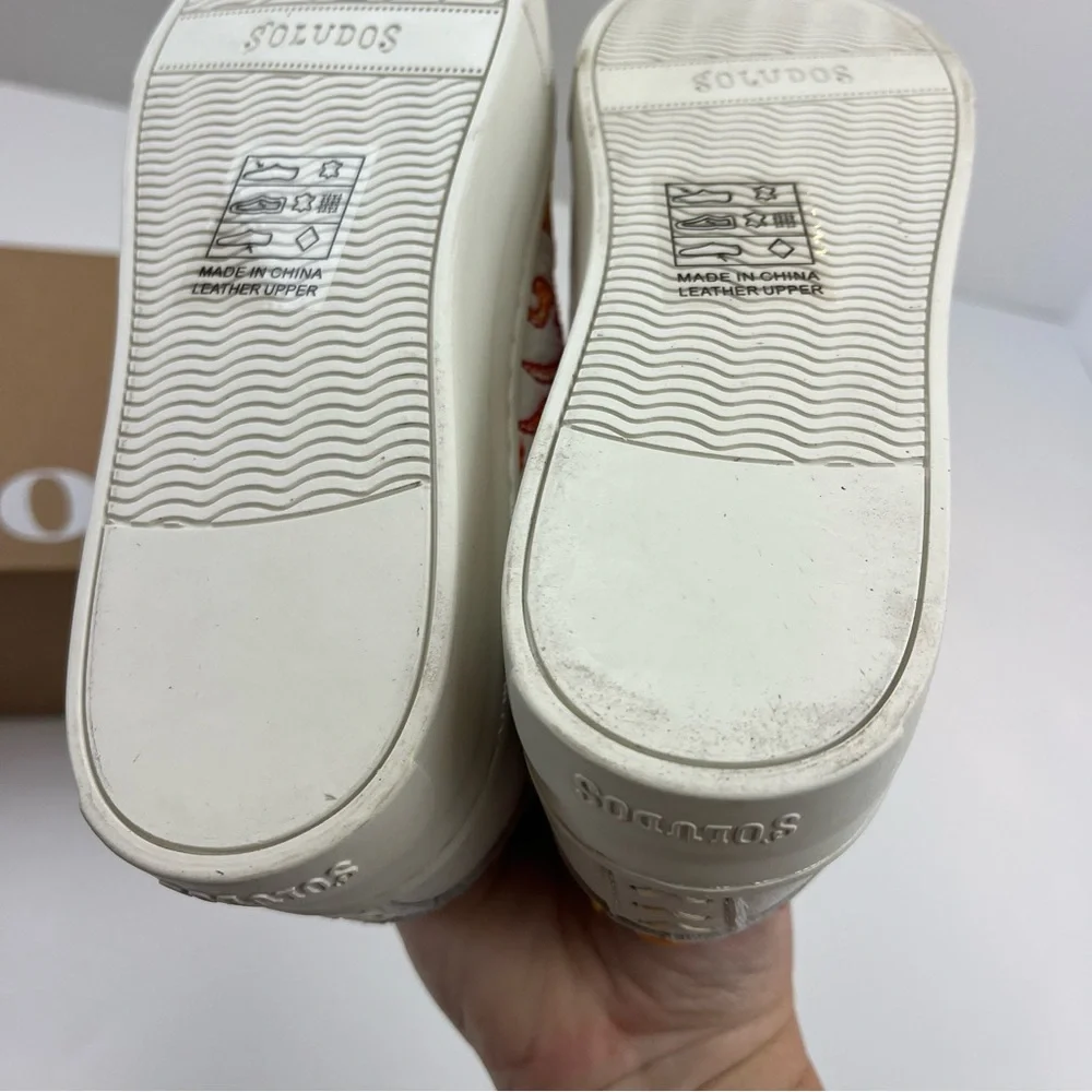 Soludos Hot Stuff Ibiza Platform Sneaker Womens Size 7 White‎ Multi Lace-Up NEW
